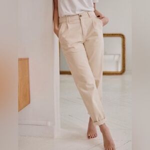 Sezane Manu Trouser Mottled Ecru FR 36 US 4 Relaxed Fit Tapered Leg Barrel Jeans